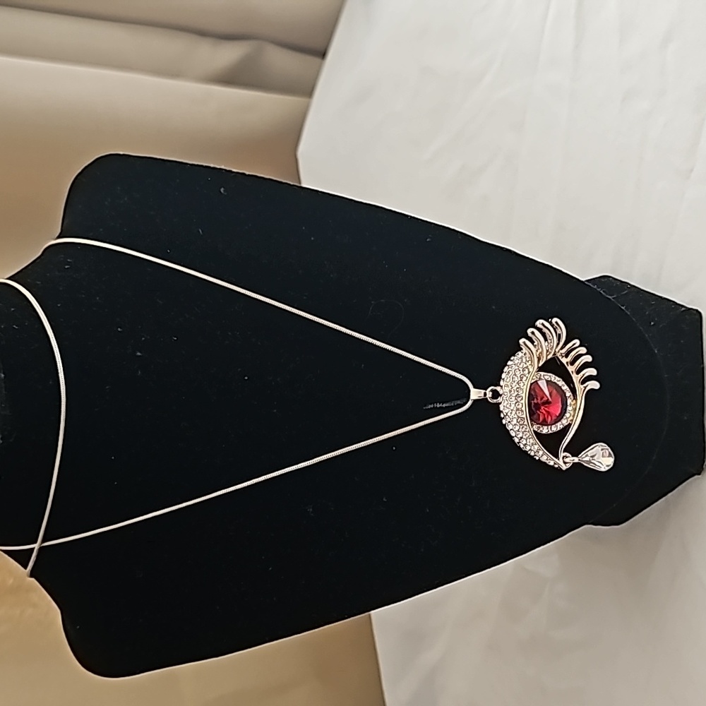Crystal Tear Drop Evil Eye Statement Necklace - Picture 15 of 17